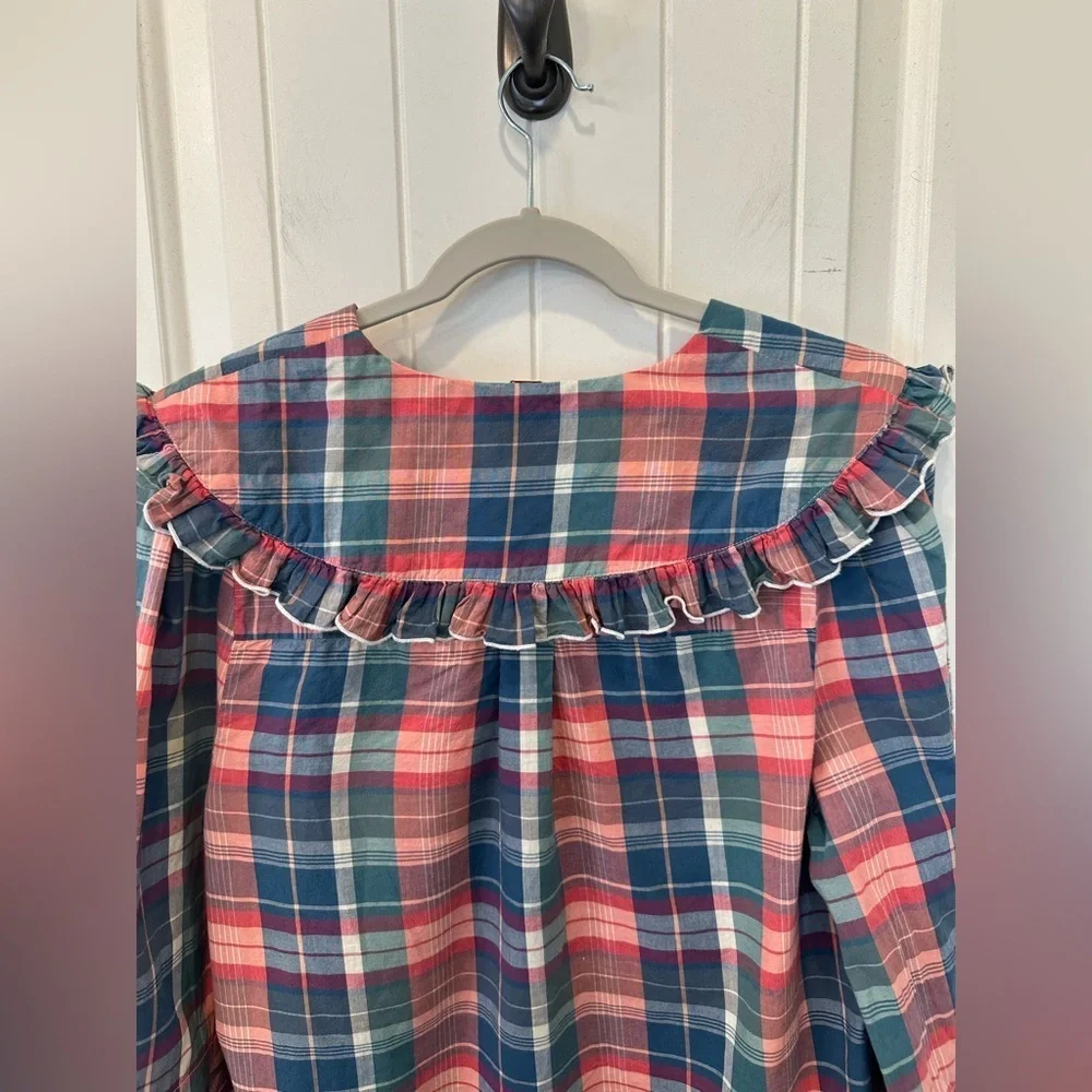 Free People Molly Ruffle Plaid Top Shirt Blouse Size Large EUC